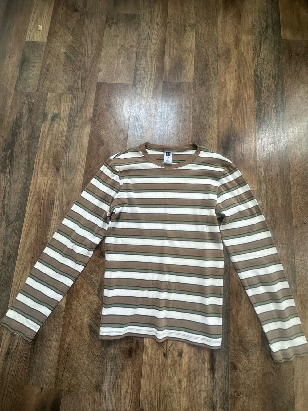 GAP Striped Crewneck Tee in Brown, Cream & Olive